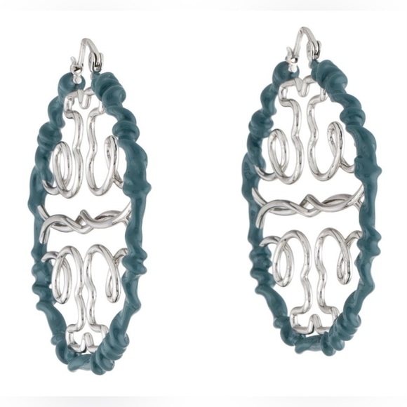 Tory Burch Authentic Twisted Miller Silvertone & Enamel Earrings Silver Artic - Picture 6 of 11